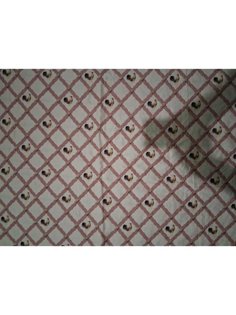Vintage Gingham Rooster Trellis Woven And Embroidered Fabric 2 Yards
